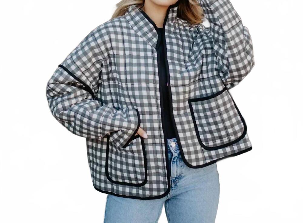 NEW KATYDID cameran gingham quilted jacket in blue